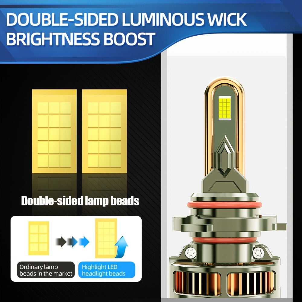 2PCS LED Headlights, Plug-and-Play, Compatible with H1, H4/9003/HB2, H7/H18, H16/H11/H9/H8, 9005/HB3, 9006/HB4, 9012/HIR2, 7500K Color Temperature, 58300LM, 350W High Power, for Low Beam and High Beam Applications. A65