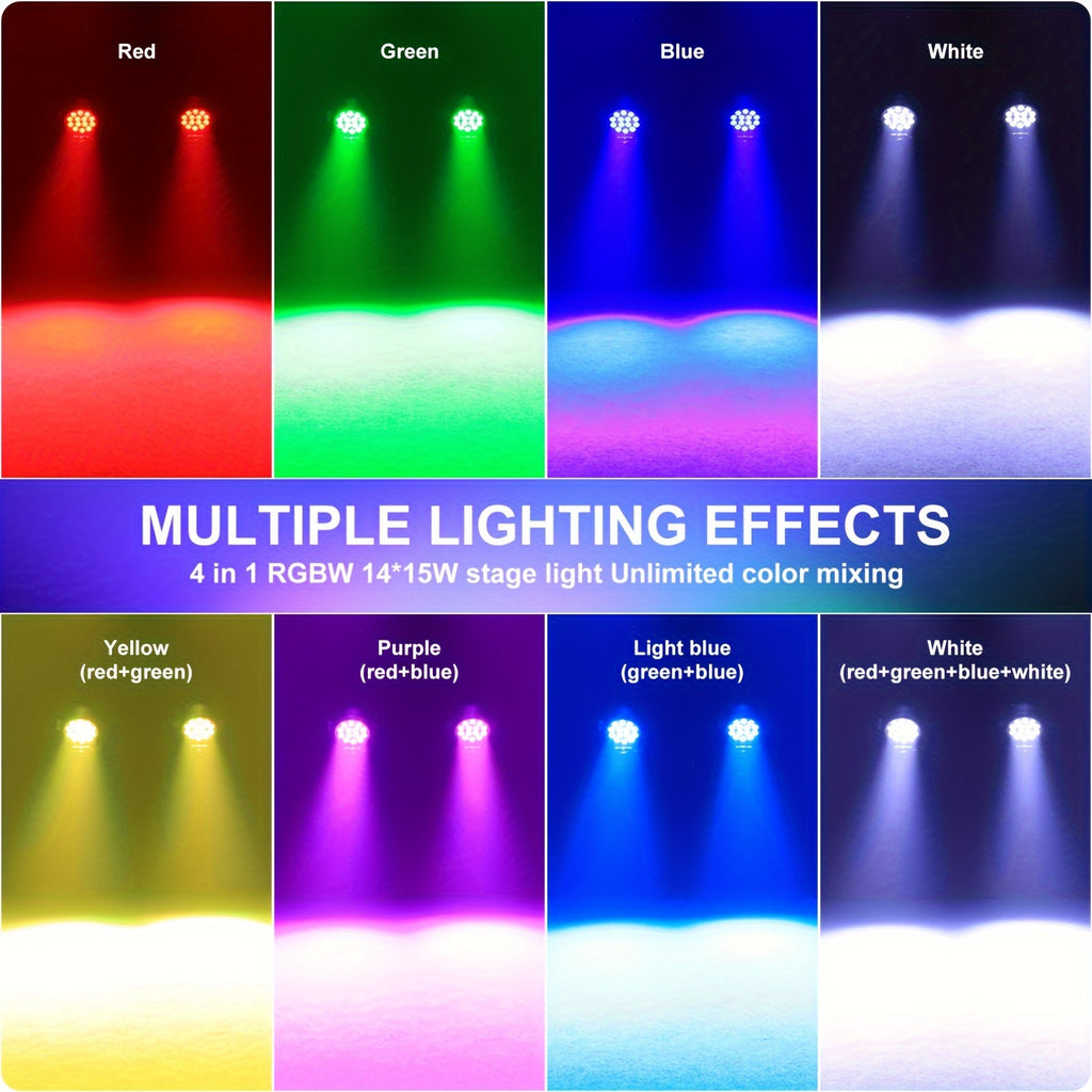 180W 14LED RGBW PAR light, controllable via DMX512 (4/8 channels), with auto sound activation, suitable for DJ events, parties, concerts, churches, weddings, theaters, as well as Christmas and Halloween holidays