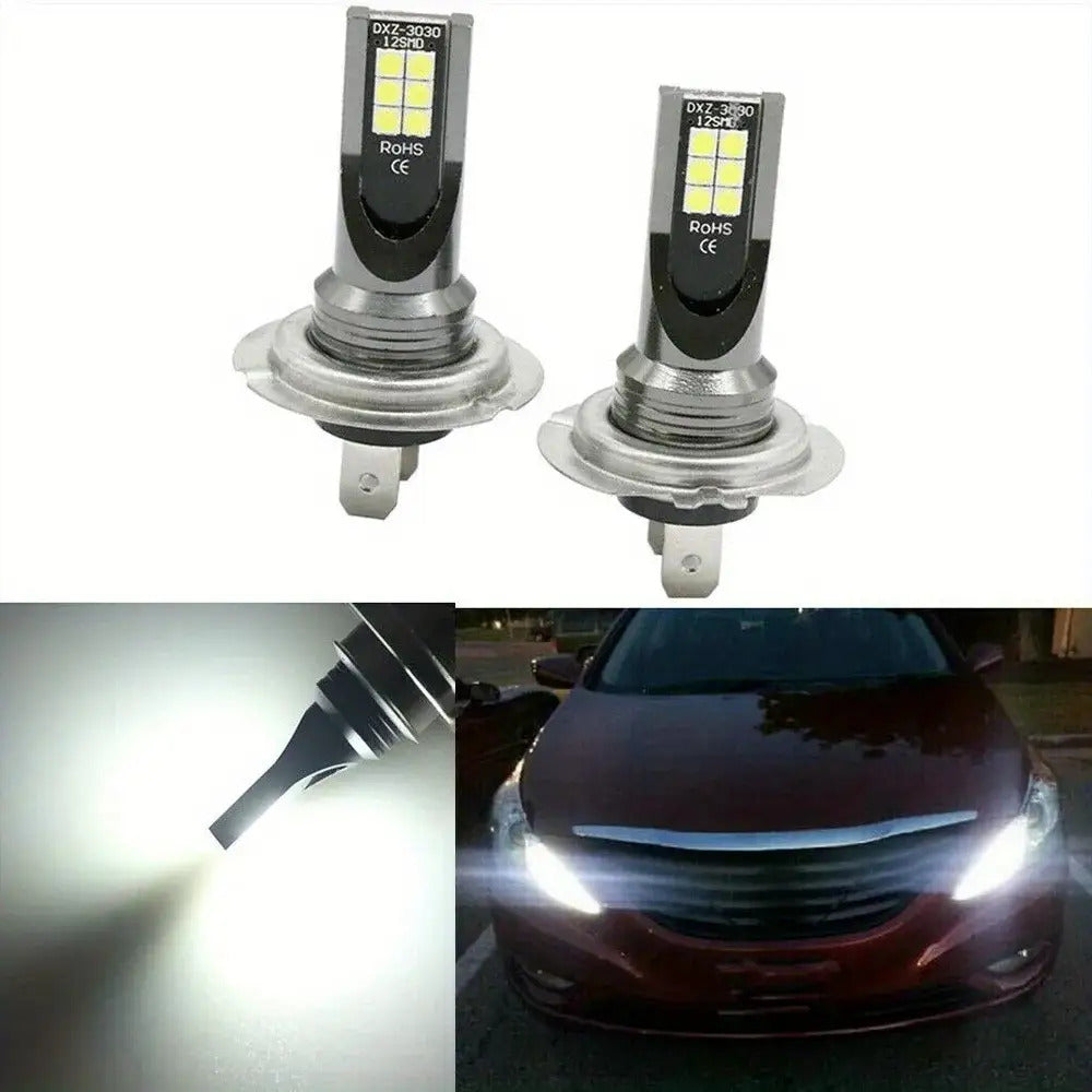 2个装 H7 LED 大灯灯泡套装 高+ 低光束 6000K 超亮白光，不含电池