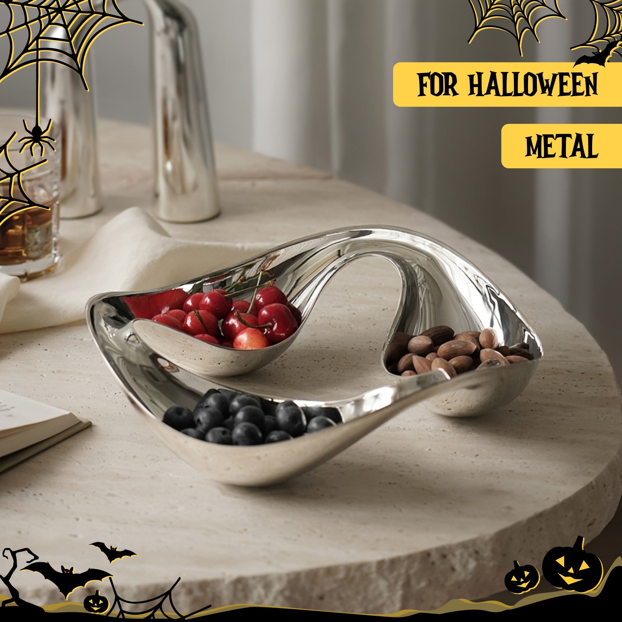 1 High-Quality Silver Stainless Steel Candy Dish, Suitable for Kitchen, Living Room, Dining Room as Appetizer Tray, Snack Bowl, Multi-Functional Snack Tray for Nuts, Candy, Salad, Fruit, Snacks