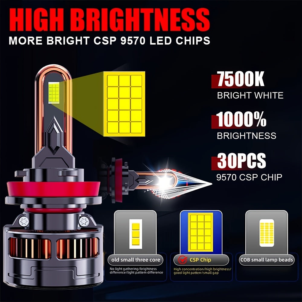 2-Pack H11 Car LED Headlights | 60000Lm, H4/9003/Hb2 H7 H11/H9/H8 H1.9570 Csp Chip, 7500K, 320W, Canbus, 9005/Hb3 9006/H, No Battery Included