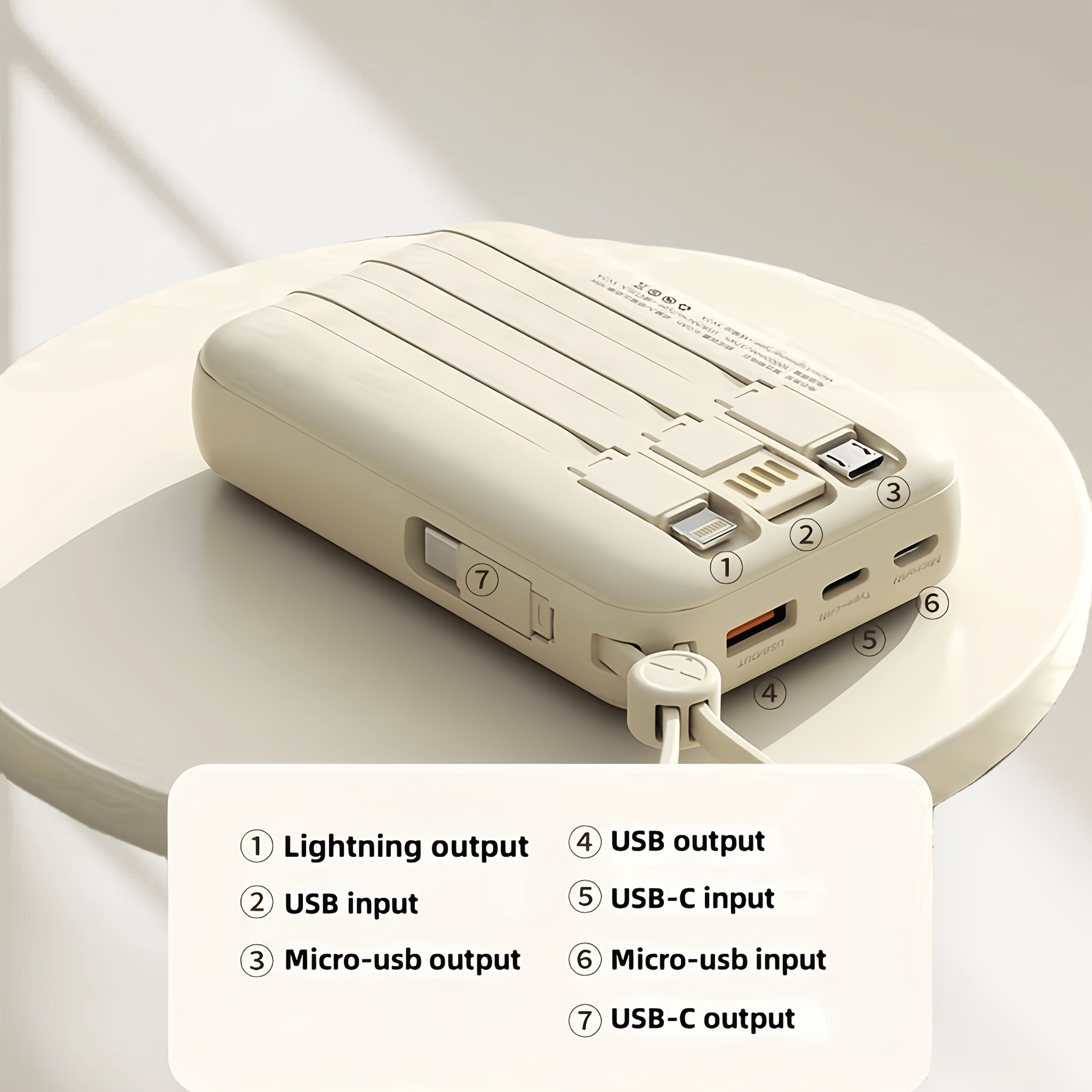 2026 LADAPU Newest Upgrade Mini Cute 10000mAh Portable Pocket Size 5W 15W Fast ChargingPower Bank, Small Size Large Capacity High Appearance, Built-in 4 Cables, High-SpeedRechargeable Battery, Trave Must Have, Great Girlfriend Gift, For IPhone