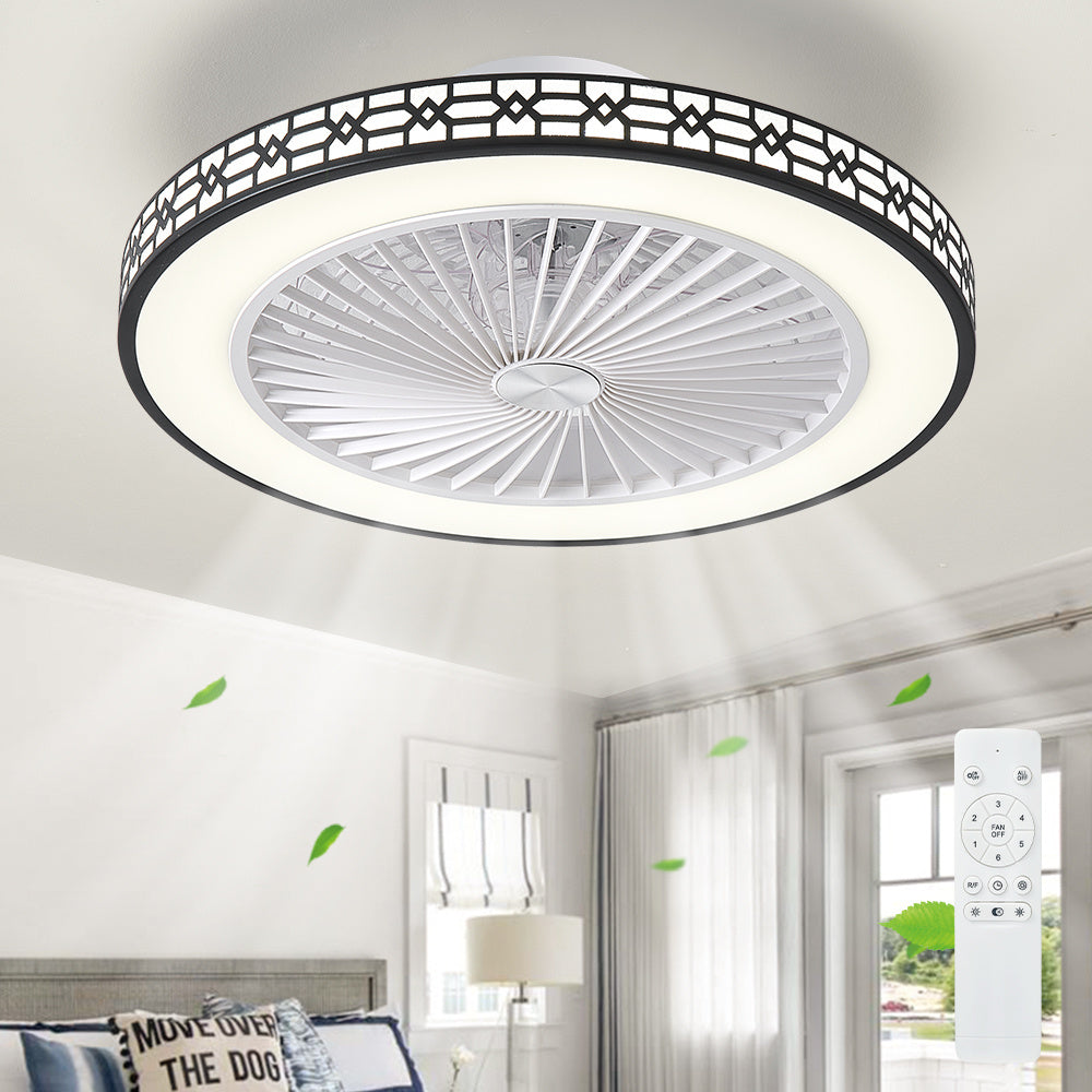 Modern Ceiling Fan with Light, 20" Low Profile Flush Mount, Dimmable LED Timed Enclosed Fan Light, 6 Speeds with Remote, for Bedroom, Living Room, Kitchen, Office