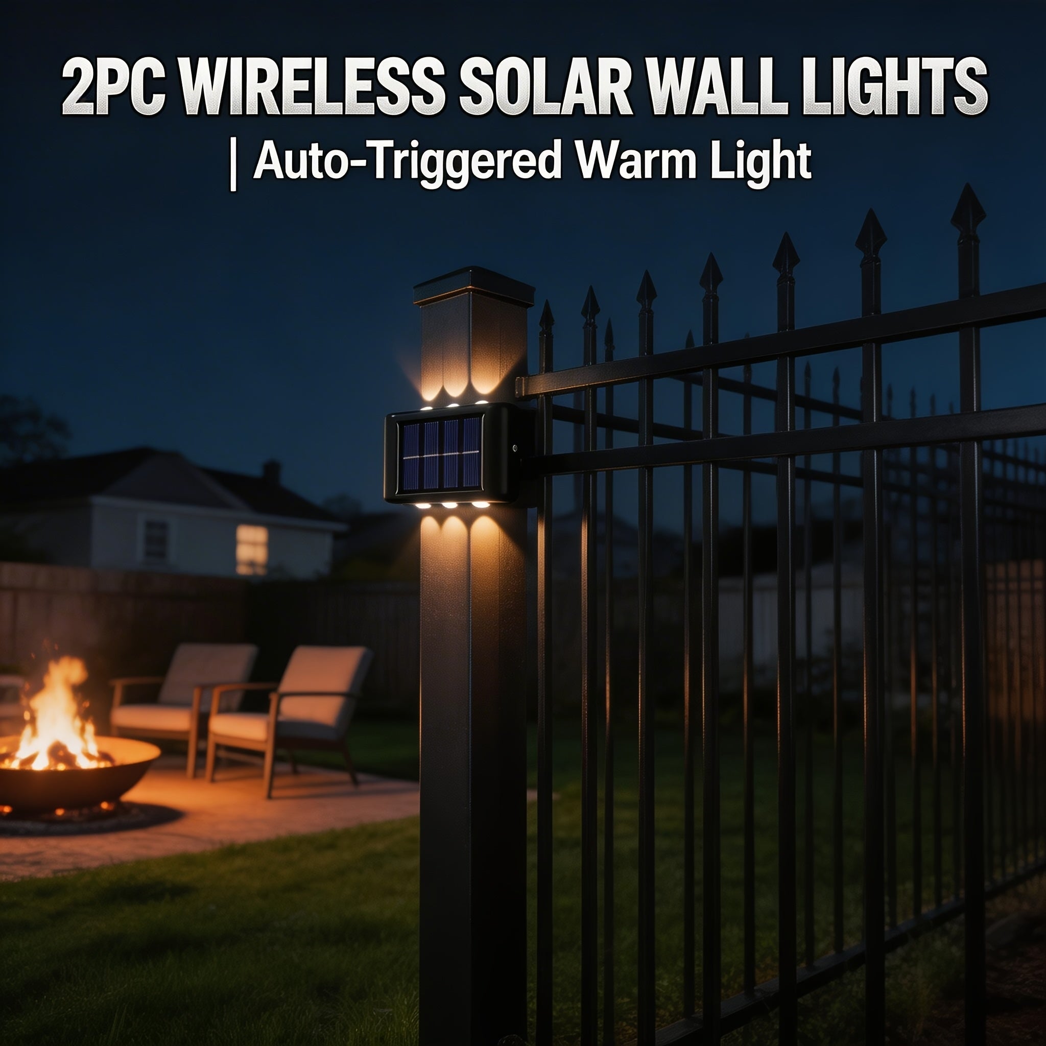 6-LED Outdoor Solar Wall Light, Equipped with 6 LED Bulbs (Warm Light), No Charging Needed, Easy Installation, Christmas Decorative Lighting, Outdoor Wall Floodlight, No Damage to Wall, Suitable for Outdoor Garden, Villa, Fence, Patio