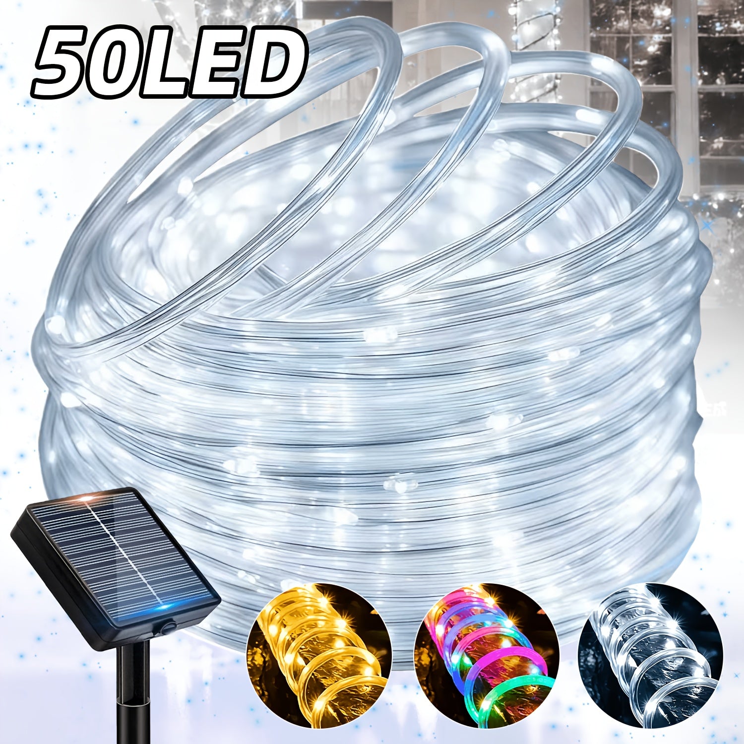Solar garden tube light, outdoor decorative smart light string, 12 flashing modes fairy light, light-sensing on/off, PVC material, suitable for courtyards, fences, patios, camping, parties, holiday decorations - warm white / white / multicolor