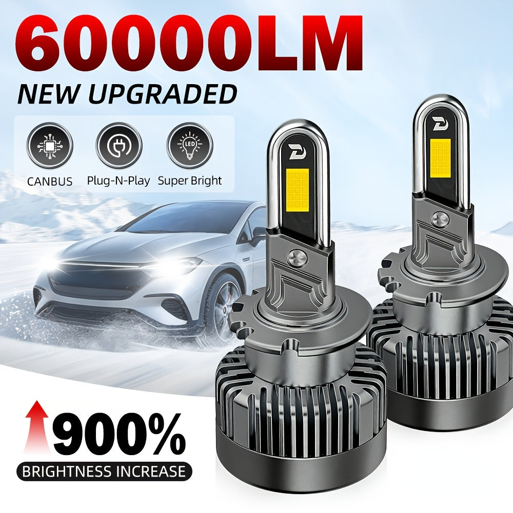 2-Pack LED Car Bulbs D1S D2S D3S D4S D8S | 270W 60000Lm Canbus Error-Free High Power Super Bright Headlight Bulbs Plug-and-Play Fast Heat Dissipation Long Life, Aluminum, 6000 Kelvin, No Battery
