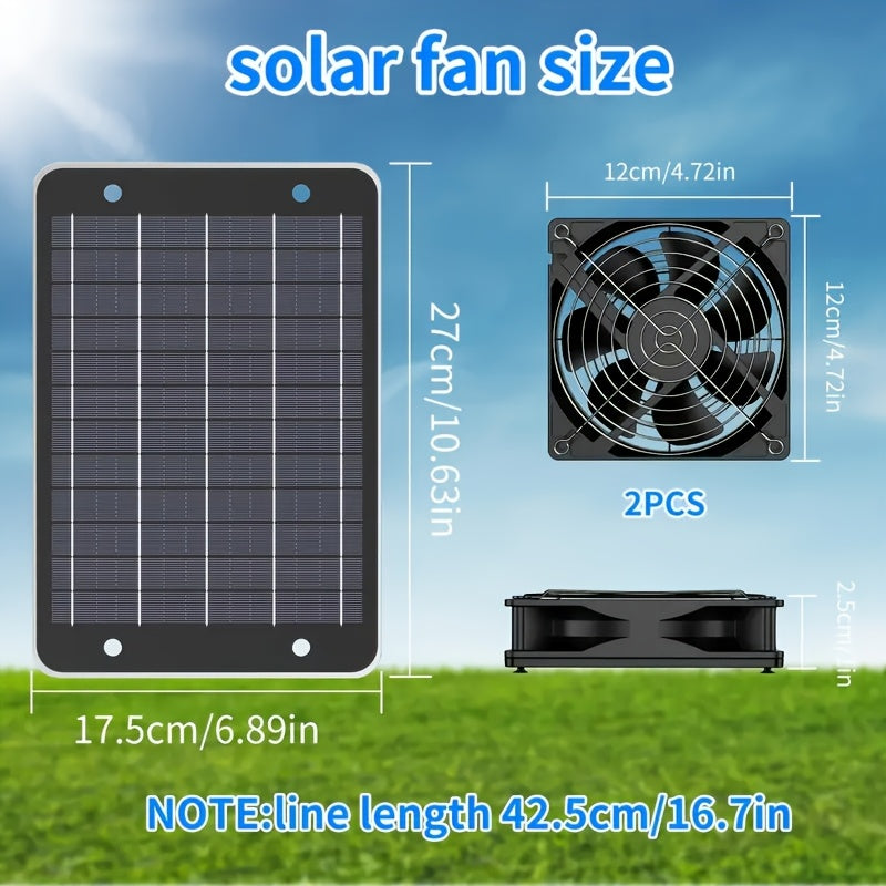10W Portable Exhaust Ventilator, Dual Solar Panel Fan – for Greenhouses, Small Pet Houses, RV Travel, Camping Windows & Outdoor Spaces | Battery-Free Operation | Durable Solar Fan Assembly, Greenhouse Ventilation, Dual Protective Grilles