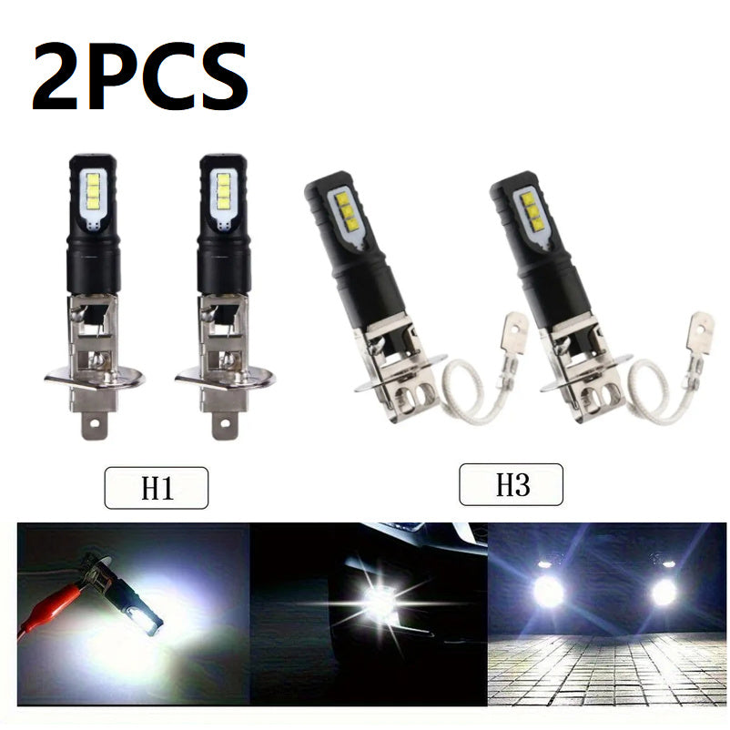 2-Pack H1 H3 160W 6000K 6000LM Super Bright Daytime Running Light LED Headlight Bulb Set High Beam 2525 Chips Fog Light Driving Light for Car 12V, No Battery Included