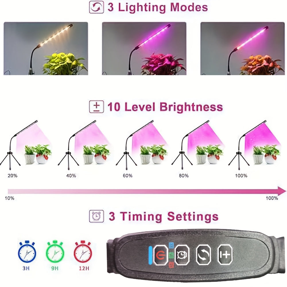 Mini LED Full Spectrum Grow Light Strip with Desktop Tripod, Indoor Plant Grow Light with 3/9/12H Timer, 3 Lighting Modes & 10 Dimmable Levels