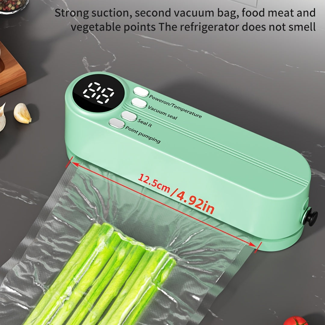 Compact Vacuum Sealer with Digital Display - Fast Sealing, Comes with Pump and Sealer Bags, for Food Preservation, Snacks, Meat, Fruits and Vegetables - Space-Saving Design Vacuum Sealer