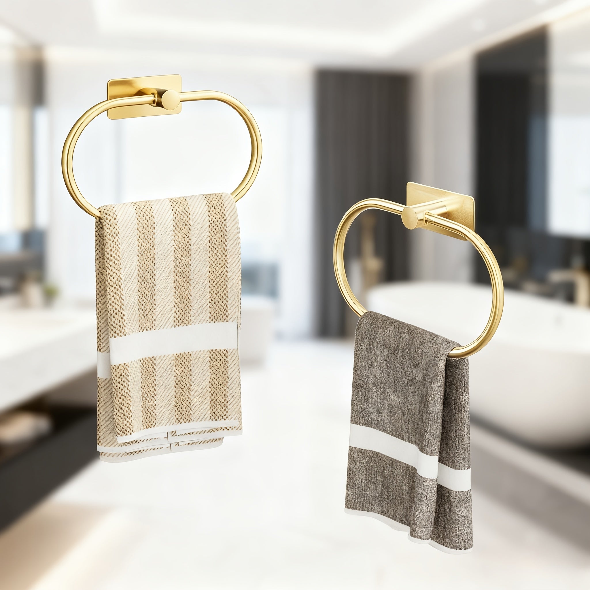 Stainless Steel Towel Rack & Towel Ring - 180° Foldable, Wall Invisible Installation, Strong Adhesive Backing, Towel & Bath Towel Storage Bathroom Organizer, Bathroom Accessories