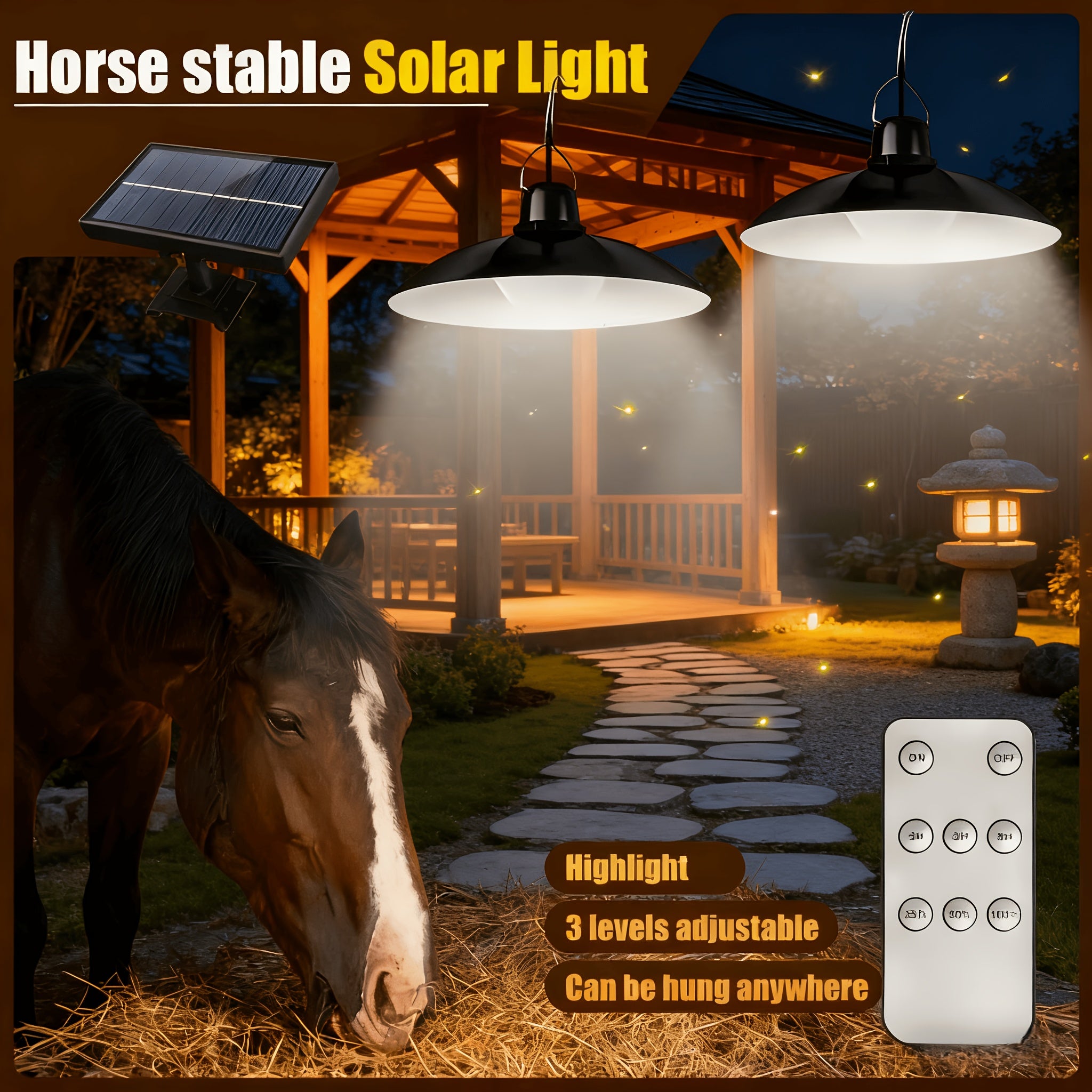 2-Light Solar Pendant Light with Remote Control - Indoor/Outdoor Rechargeable LED Bulb, Suitable for Porch, Shed, Garage, Garden, Patio Outdoor Lighting | Modern Style Pendant Light | Remote Control Light, Patio Decorative Lighting