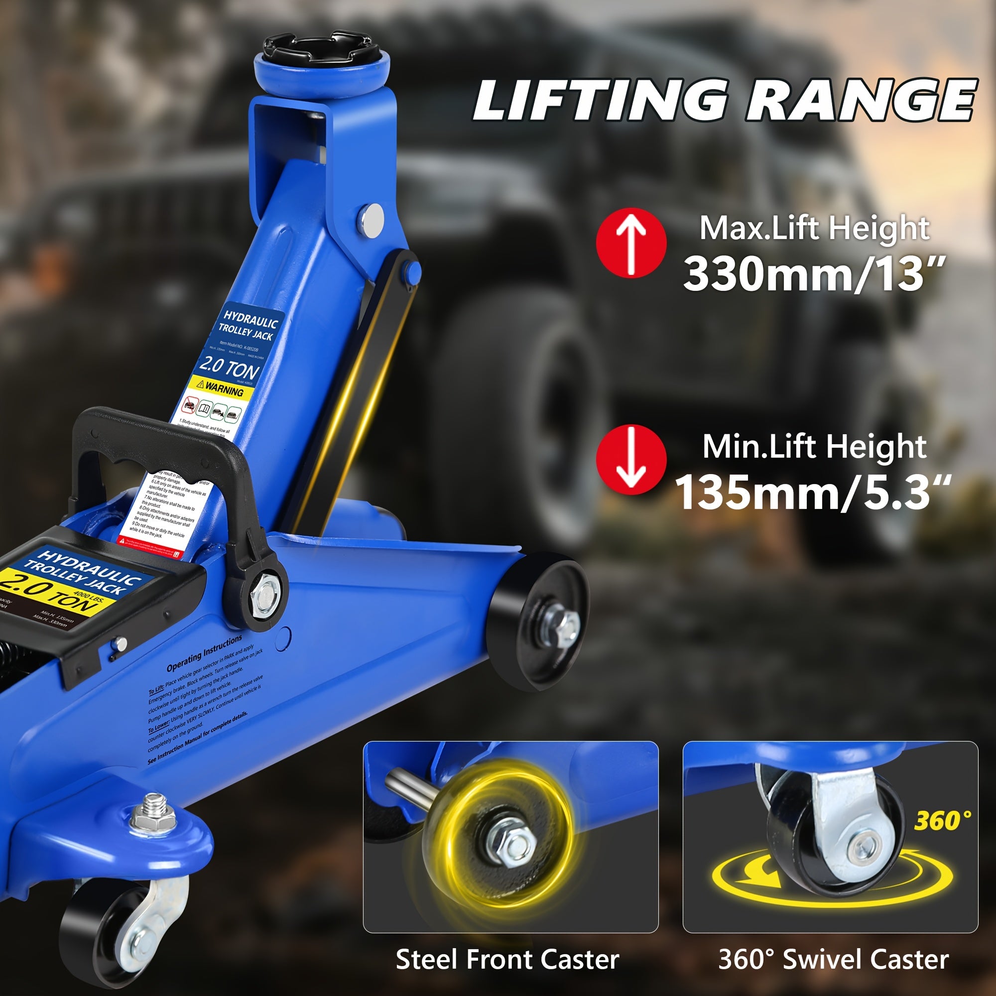 2/2.5/3 Ton Capacity Low-Profile Garage Hydraulic Jack Combo Kit, Optional: 2 Ratchet-Type 3-Ton Jack Stands, Tire Repair Tool Kit, 14-Inch Lug Wrench, Wheel Chocks for SUV/Sedan/Truck