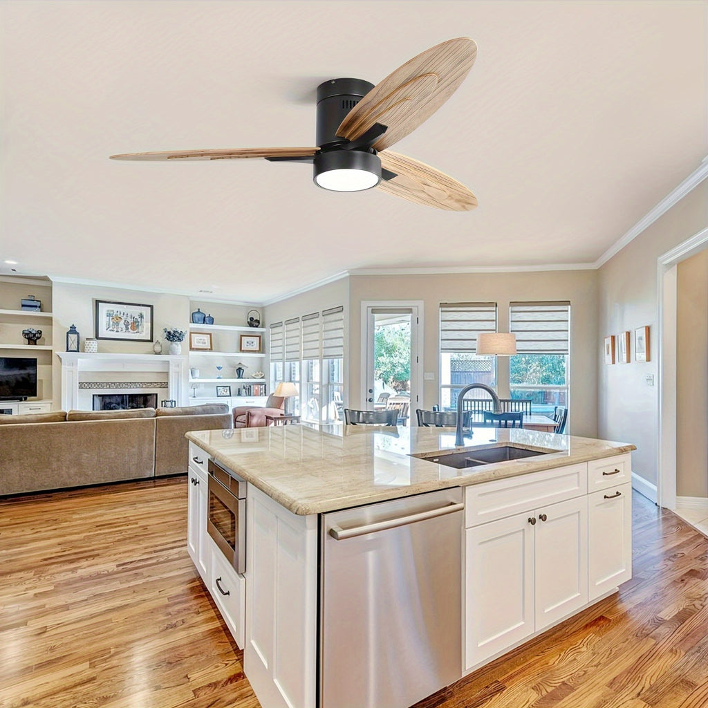 Sofucor New 56" Black Ceiling Fan with Light & 3 Solid Wood Blades, Remote Control for Living Room, Patio & Dining Room