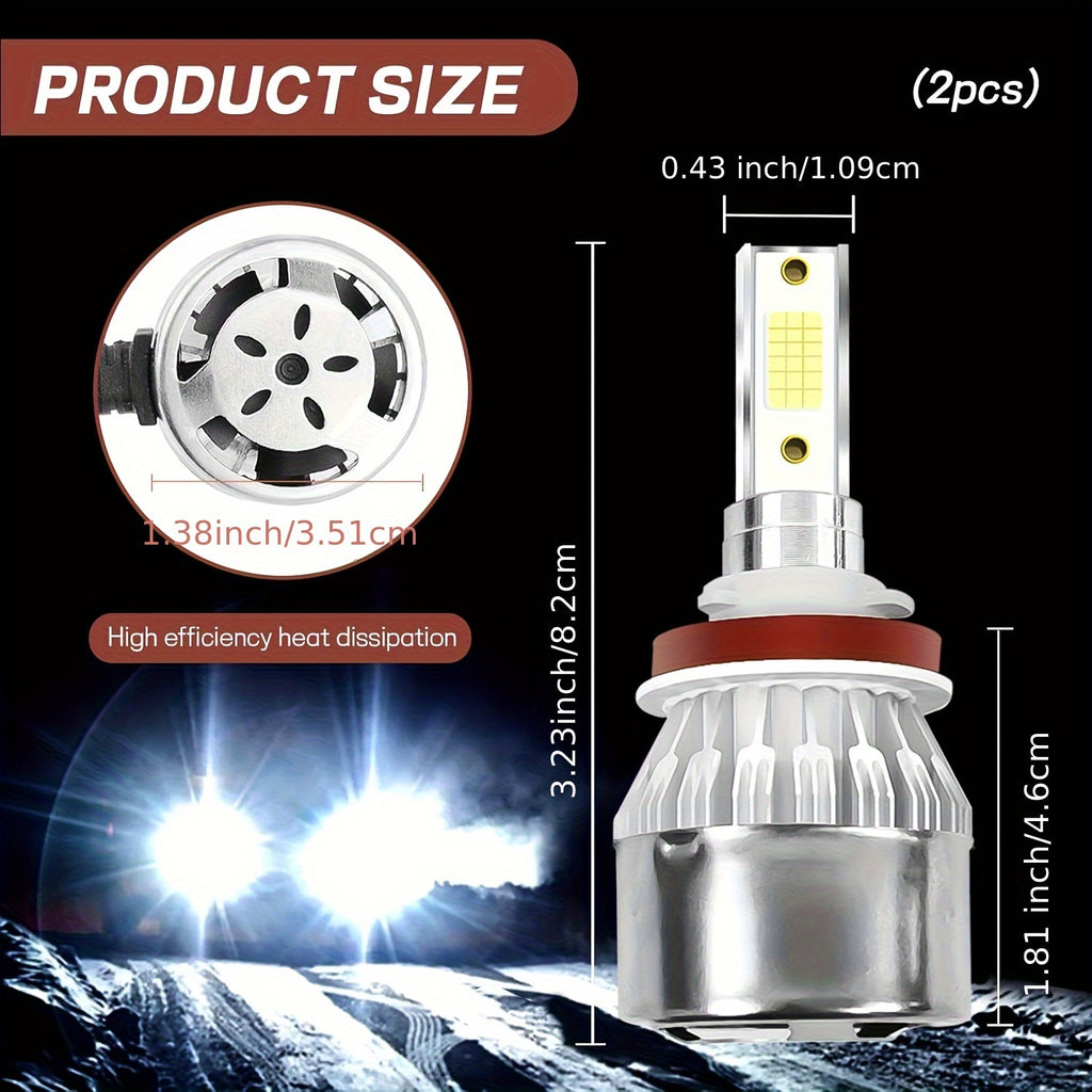 2-Pack LED Car Headlight C6 Bulbs H7 H4 H8 H9 H11 9005 9006 LED Light 6000K Car Light 12V Car Headlight Conversion Kit, Fits Multiple Car Models, High Quality Replacement Bulbs, Car Bulbs, No Battery Included