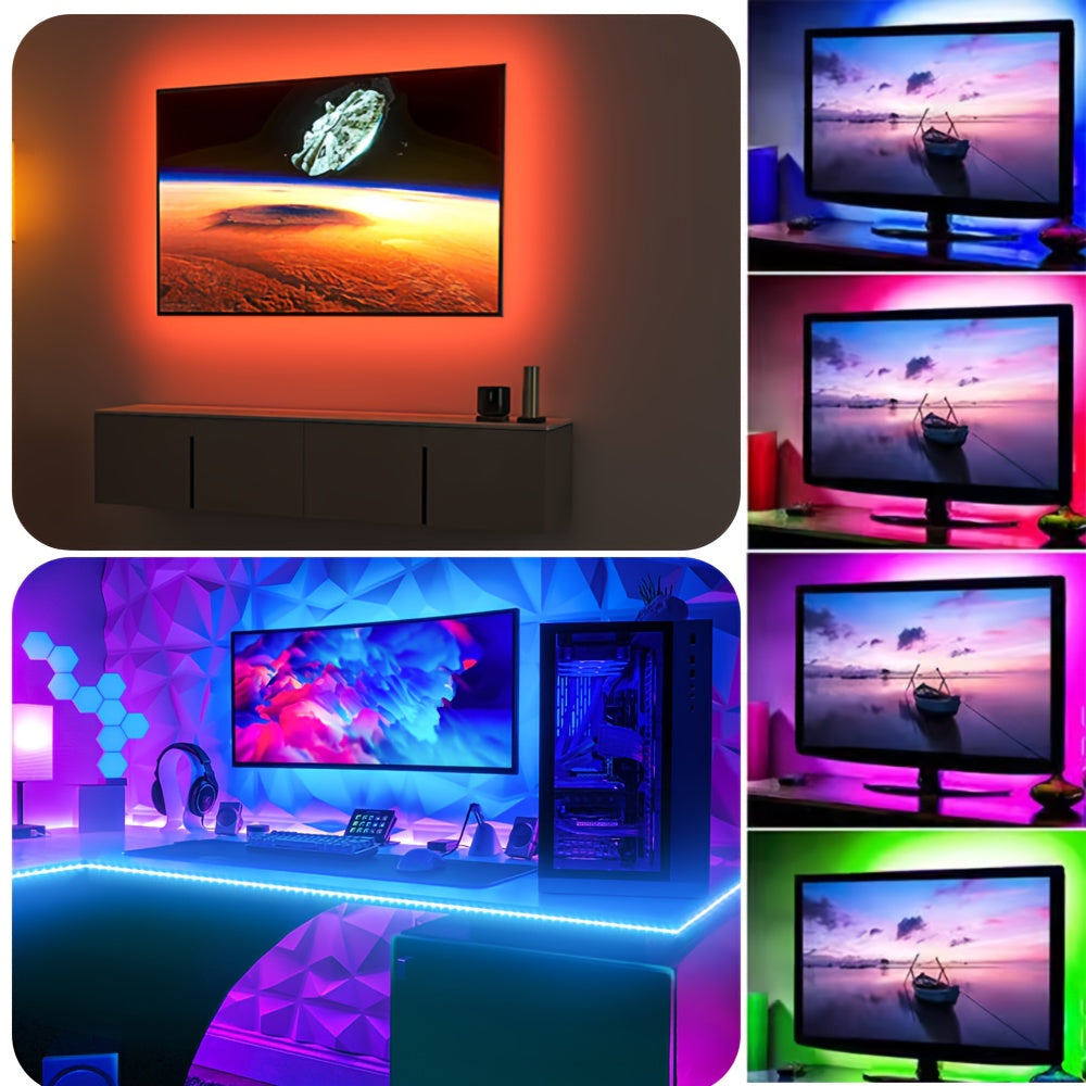 RGB LED灯带，USB 5V供电，3键控制器，可变色可调光，适用于派对氛围、电视背光、卧室、客厅、家居装饰、环境照明、DIY小夜灯、USB小工具、仙女灯、情绪灯、游戏桌搭配灯