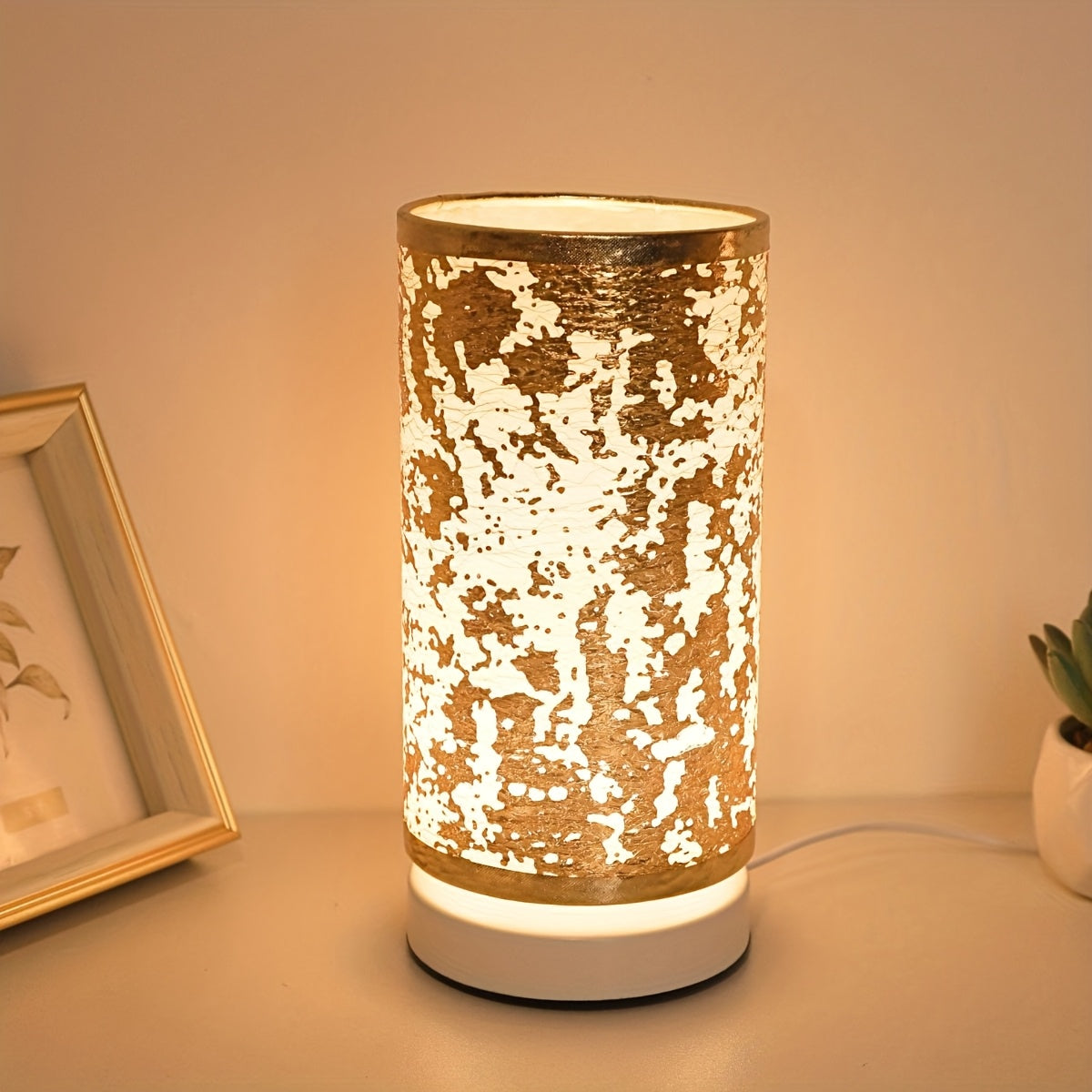 1 piece modern linen cylinder table lamp, with warm ambient lighting, USB powered and switch control - perfect for bedroom, office, nightstand, bookshelf decoration - cozy holiday gift, battery not included, bedroom light
