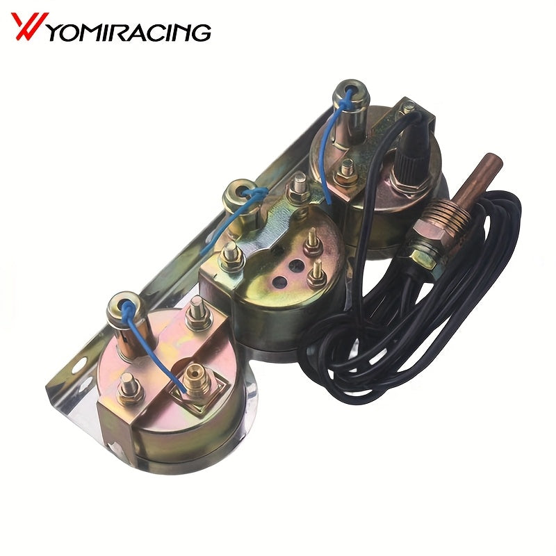 New Mechanical 3-in-1 Gauge Set (Chrome Silver Iron Frame + White Dial, Voltage 8-16V + Water Temp 150-270°F + Oil Pressure 0-100Psi), Battery Not Included