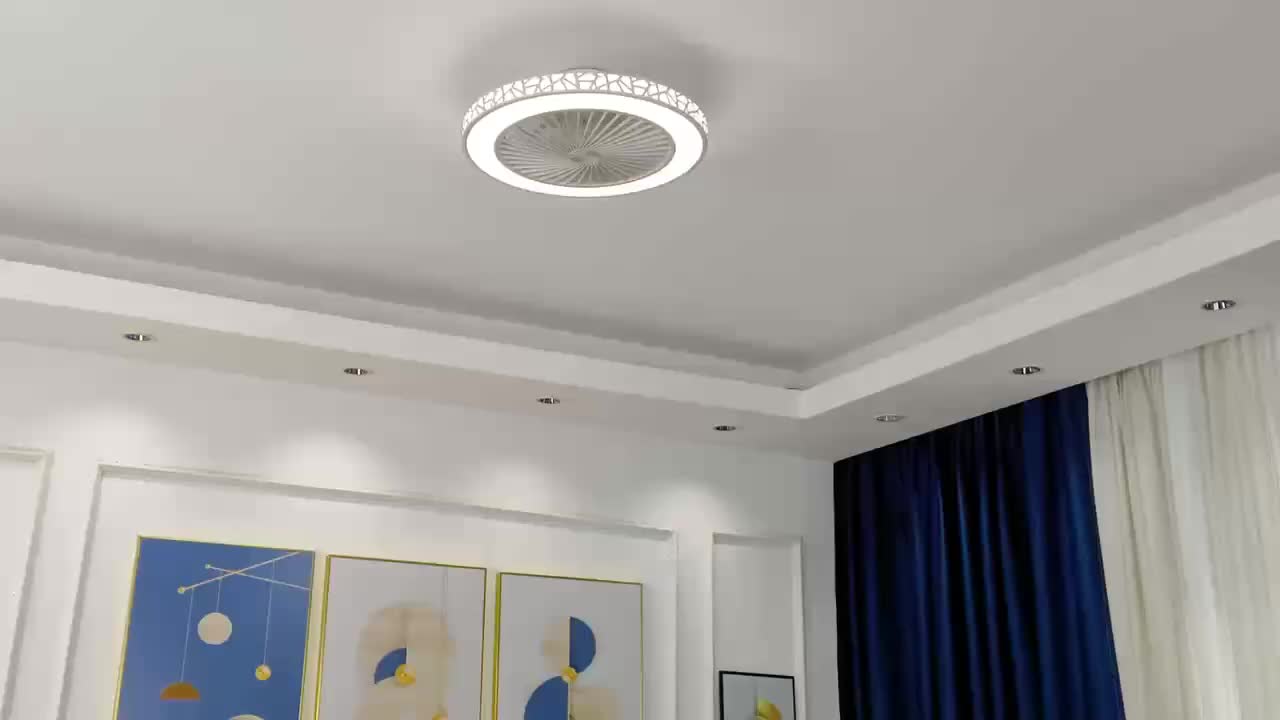 Inch Modern Slim Ceiling Fan, 6 Speed, Reversible Bladeless Design, 41W Dimmable LED Fan Light, Quiet Timing Lighting for Bedroom, Living Room and Office