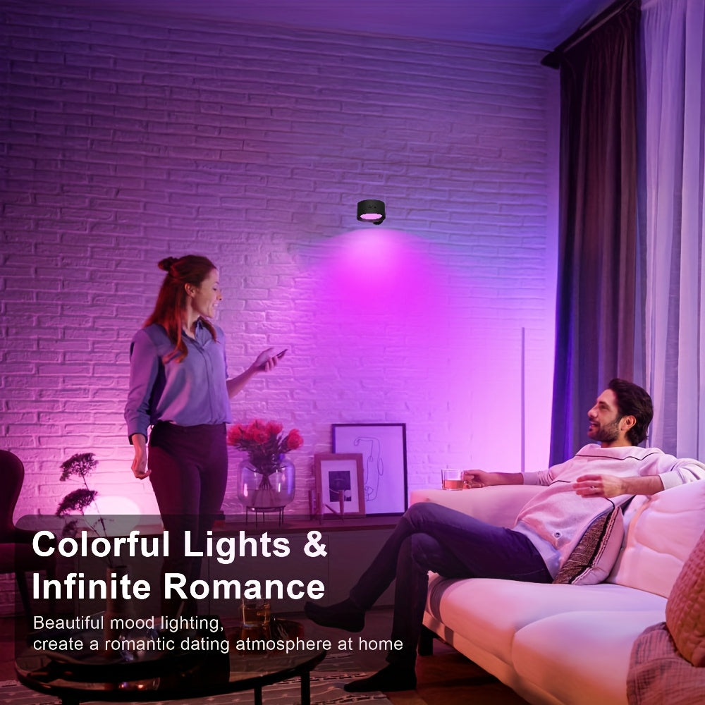 GVTCO Indoor Rechargeable LED Wall Light Multi-Color RGBW Wall Art Light, Portable Cordless LED Light, Dimmable with Remote Control Wall Light, 360° Rotation, USB Charging, 1200mAh, Wireless and Wall-Mounted