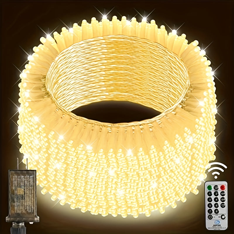 1000 LED 灯串，带 8 种模式和定时器 - 户外/室内仙女灯，带遥控器，120V 插头和电池供电（不可充电）- IP44 防风雨，圣诞装饰，万圣节，感恩节，情人节，新年，圣诞节