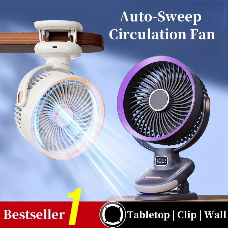New Silent Clip-on Fan with Night Light, 5 Speed Levels, Dual Lithium Batteries for Ultra-Long Runtime, Standable/Clipable/Hangable, Bi-Directional Rotation, Timer & LED Display, Clip-on/Wall-Mounted/Desktop Air Circulator