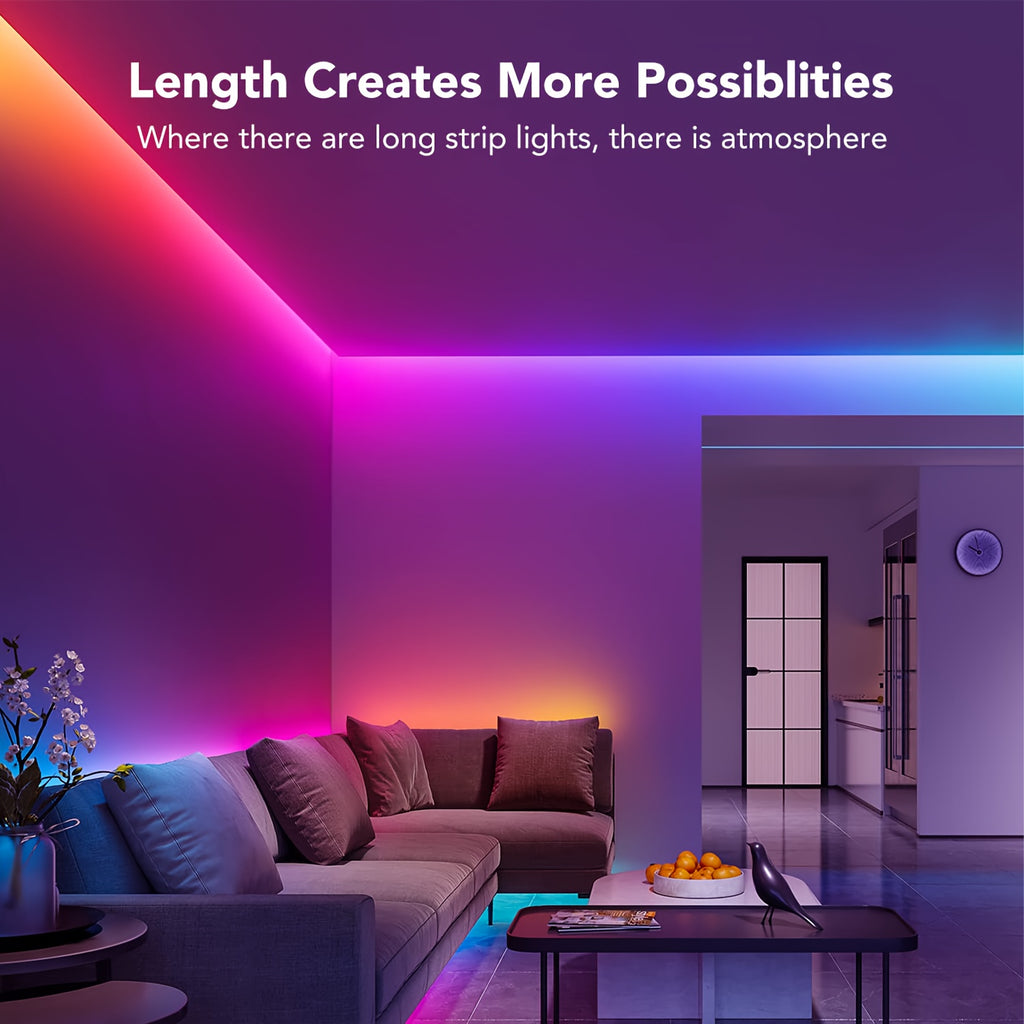 NBBUFF 卧室 LED 灯条，39.37英寸-1181.1英寸，RGB 灯带，带 44 键遥控器，颜色可调，USB 供电，适用于床头客厅，节日礼物，游戏派对装饰灯，电视背景灯，万圣节，婚礼酒吧装饰