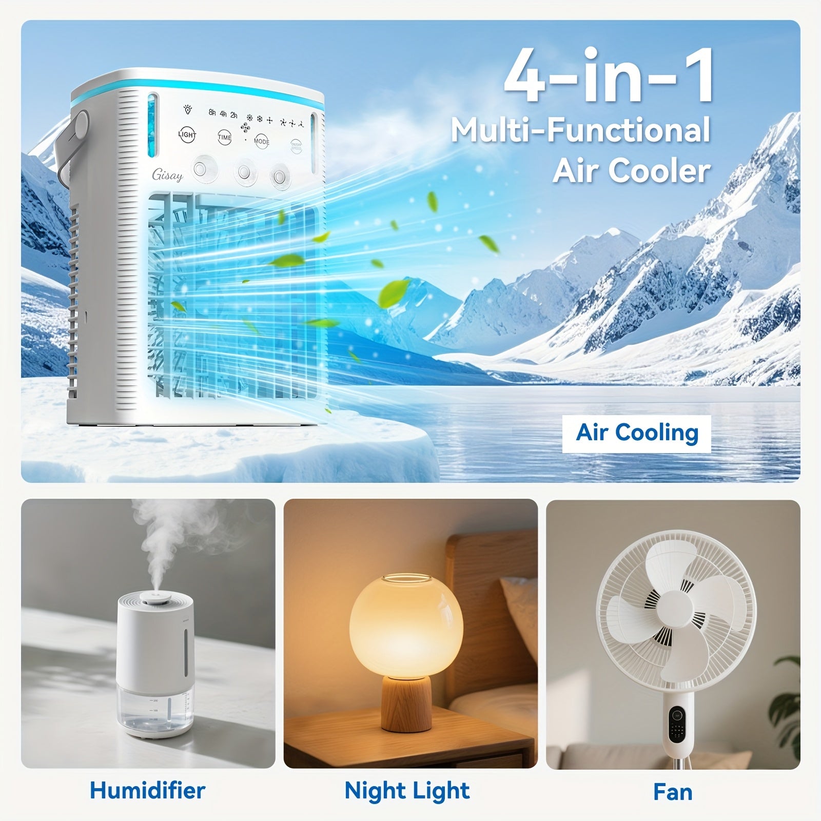 Gisay Portable USB Air Cooling Fan, Personal Evaporative Cooler with Humidification, Compact Desktop Cooling Fan for Home, Travel &amp; Workplace