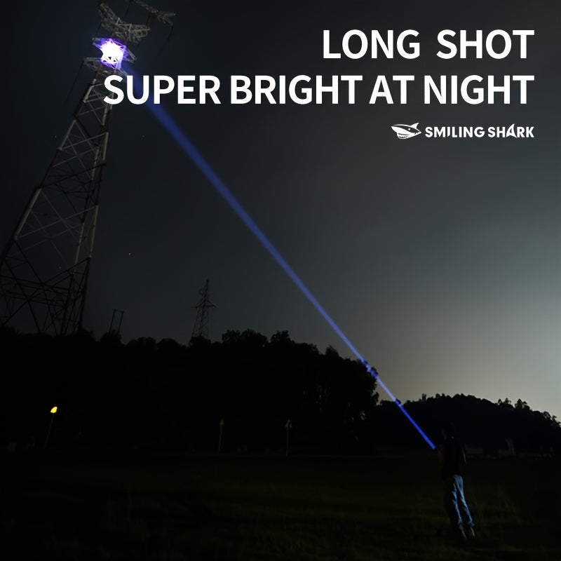 1Pc/2Pcs/3Pcs SMILING SHARK Rechargeable Flashlight, Super Bright Handheld Light, LED Torch, Zoomable High-Light Flashlight, Telescopic Design, Ultra-Long Battery Life, 5 Lighting Modes, Ideal for Home Emergency Hiking Travel SD5404