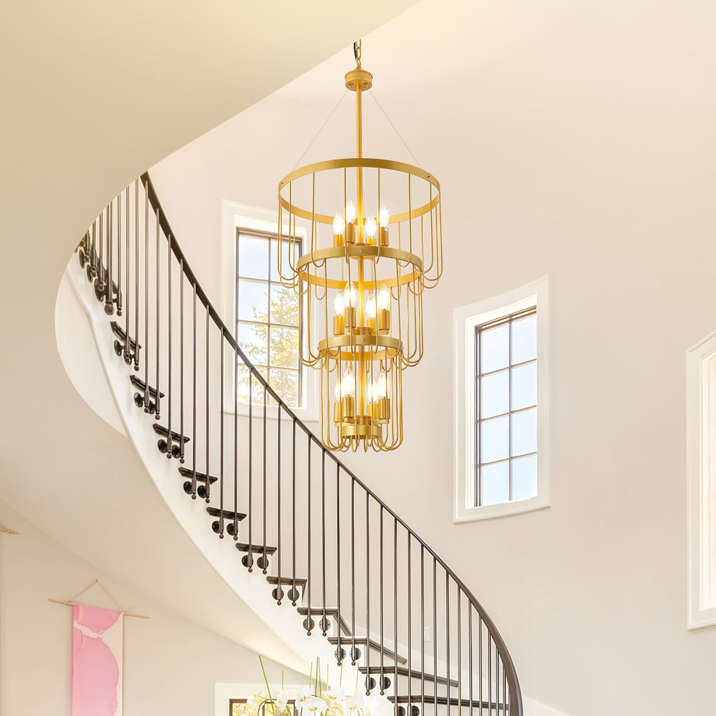 Farmhouse lighting lantern trapezoidal pendant light, modern hall lighting fixture, large chandelier for entryway, high ceiling