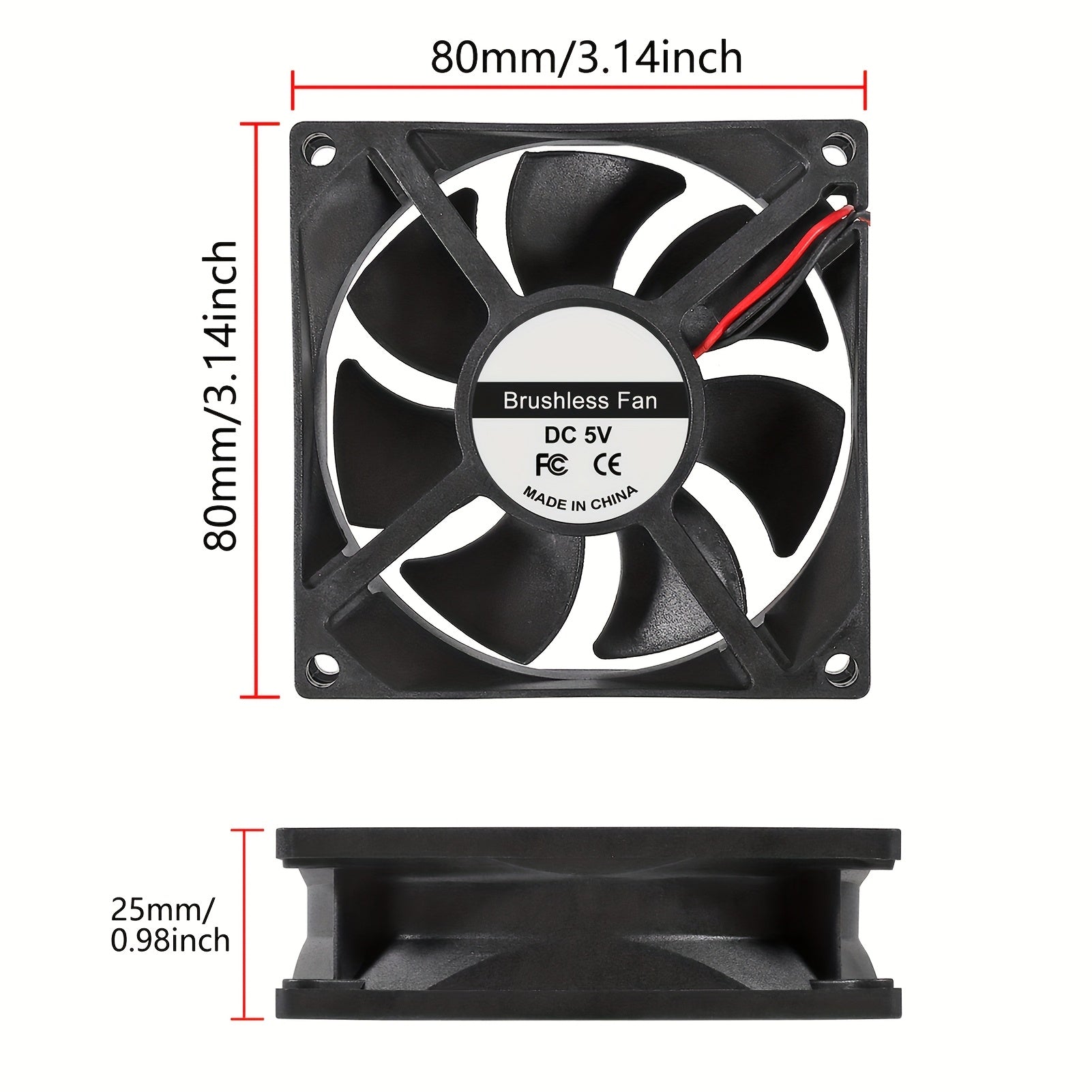 80x80x25mm DC 5V 12V 24V Brushless Cooling Fan, 2-Pin High Performance Ultra Quiet 8025 Fan for PC Case and Amplifier