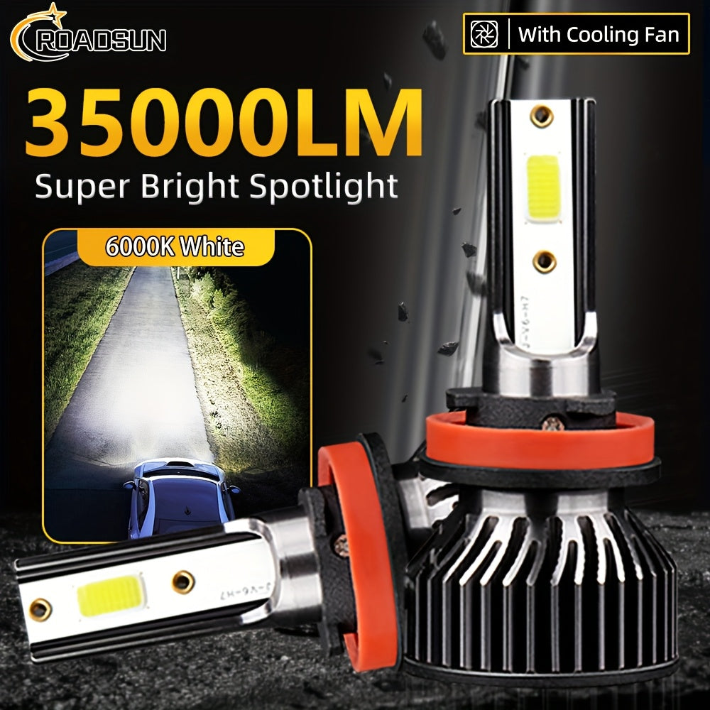 2-Pack High Brightness LED Headlight Bulbs, 35000 Lumens and 220W, Compatible with H1, H7, H11, 9005, 9006, H4, 9004, 9007 and H13 Sockets. Emits Bright 6000K White Light, Provides 300% More Brightness, Designed for Night Visibility