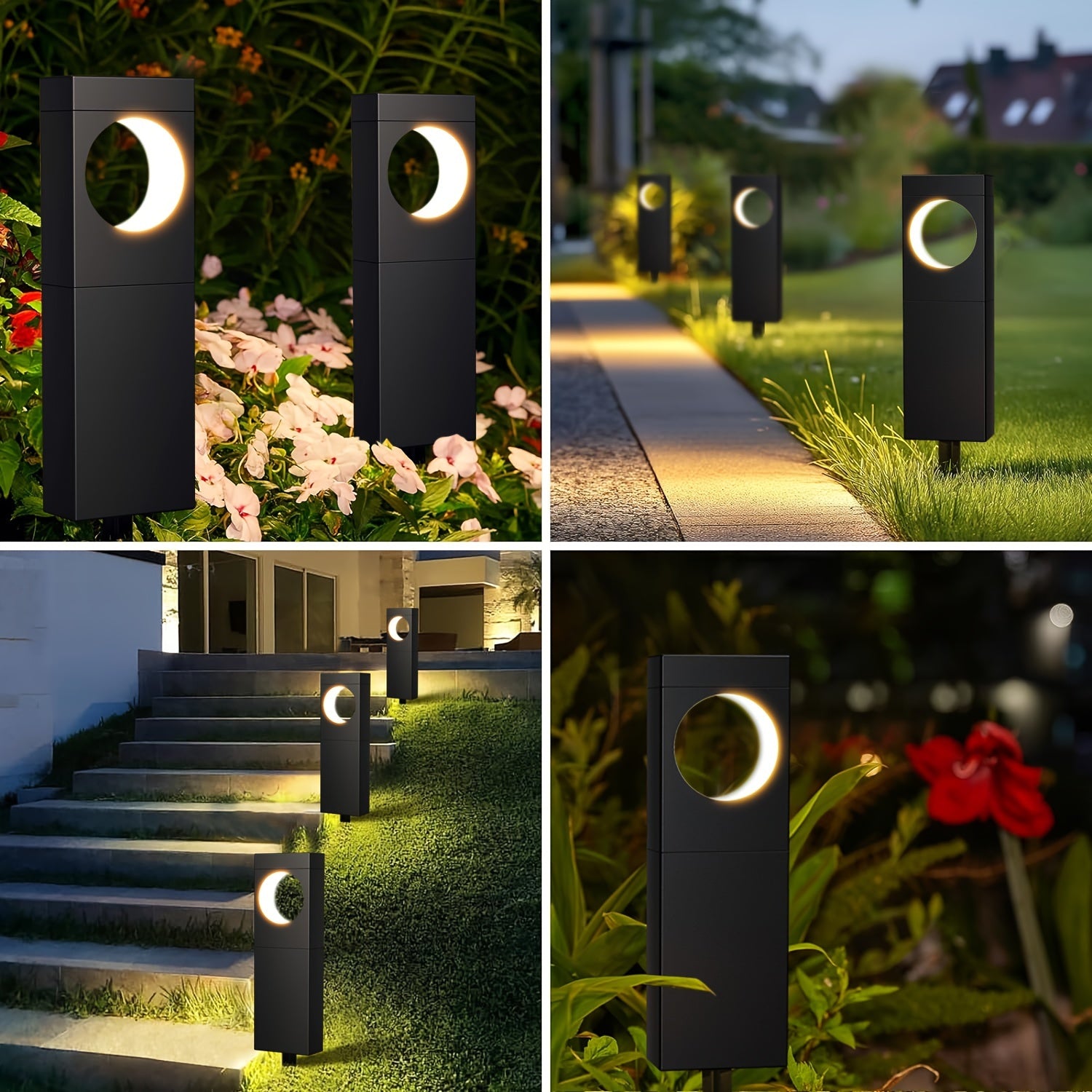 Solar Outdoor Light 6/4-Pack, High-Brightness Pathway Outdoor Light, Moon-Shaped Landscape Effect, Automatic On/Off, Suitable for Outdoor Courtyard Garden Path, IPX5 Solar Pathway Light Outdoor (Warm White Light)