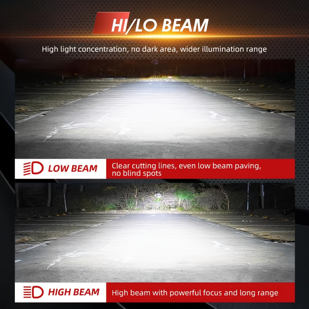 2-Pack H4 LED Mini Lens Car Headlight Bulb Set, Provides 60,000 Lumens, 6500K Color Temperature, CSP 3570 Chip, Easy Plug-and-Play Installation, 900% Brightness Increase, Efficient Heat Dissipation, Suitable for High Beam