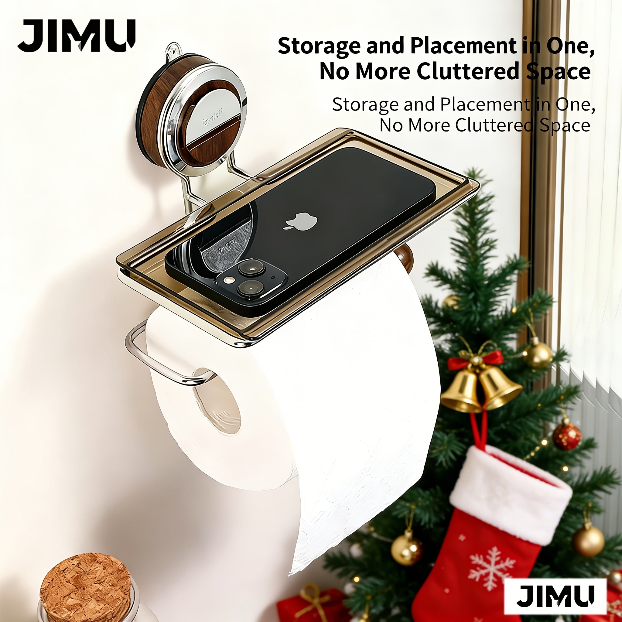 No-Drill Suction Cup Toilet Paper Holder - Wall Mount Tissue Roll Rack, Light Luxury Household Bathroom Storage Shelf