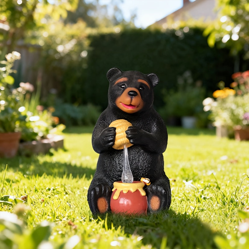 Black Bear Squeezing Honey Light, Non-Flat Printing, Resin Craft Statue Ornament Solar Light, Bear Statue Garden Resin Craft, Art Decoration with Solar LED Light, Landscaping DIY Garden Sculpture, Courtyard Lawn Home Decoration