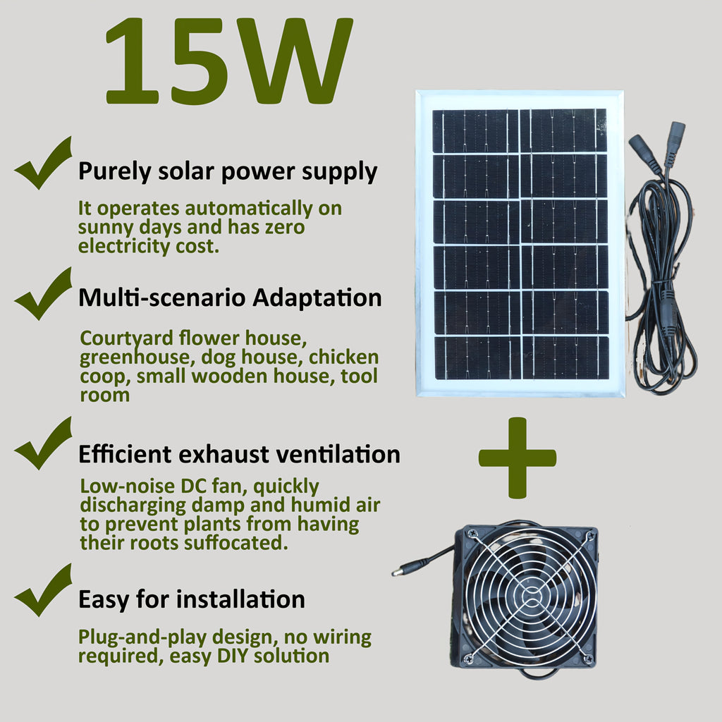 15W Portable Solar Panel with Fan | Solar Panel and Portable Cooling Fan Combo, PV Solar Panel Kit, Suitable for Greenhouse & Pet Ventilation, Outdoor Camping and Home Use | Solar Powered Fan