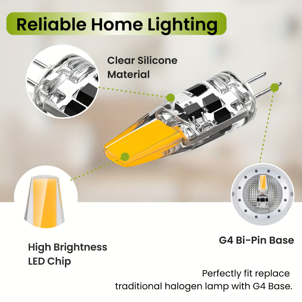 6/12-pack G4 LED bulb, 1.8W (20W halogen replacement), 3000K/4000K/6000K, warm white to daylight, 200LM flicker-free, AC/DC 12V, Cobx1Led T3 two-pin base, non-dimmable, suitable for light fixtures, under-cabinet lighting, RVs, boats
