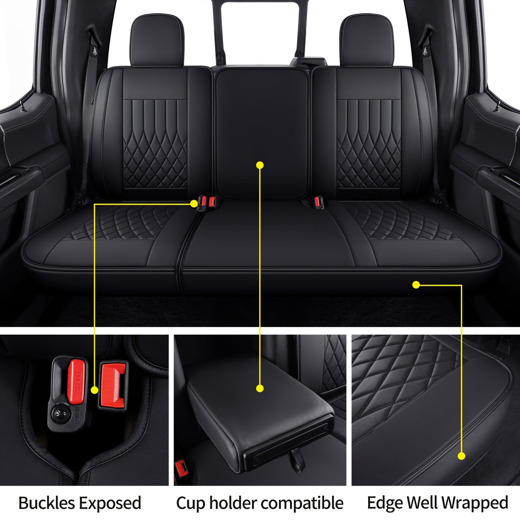 Full Coverage Seat Covers for 2015-2025 Ford F150 and 2017-2025 Ford F250/F350/F450, Made of Waterproof PU Leather