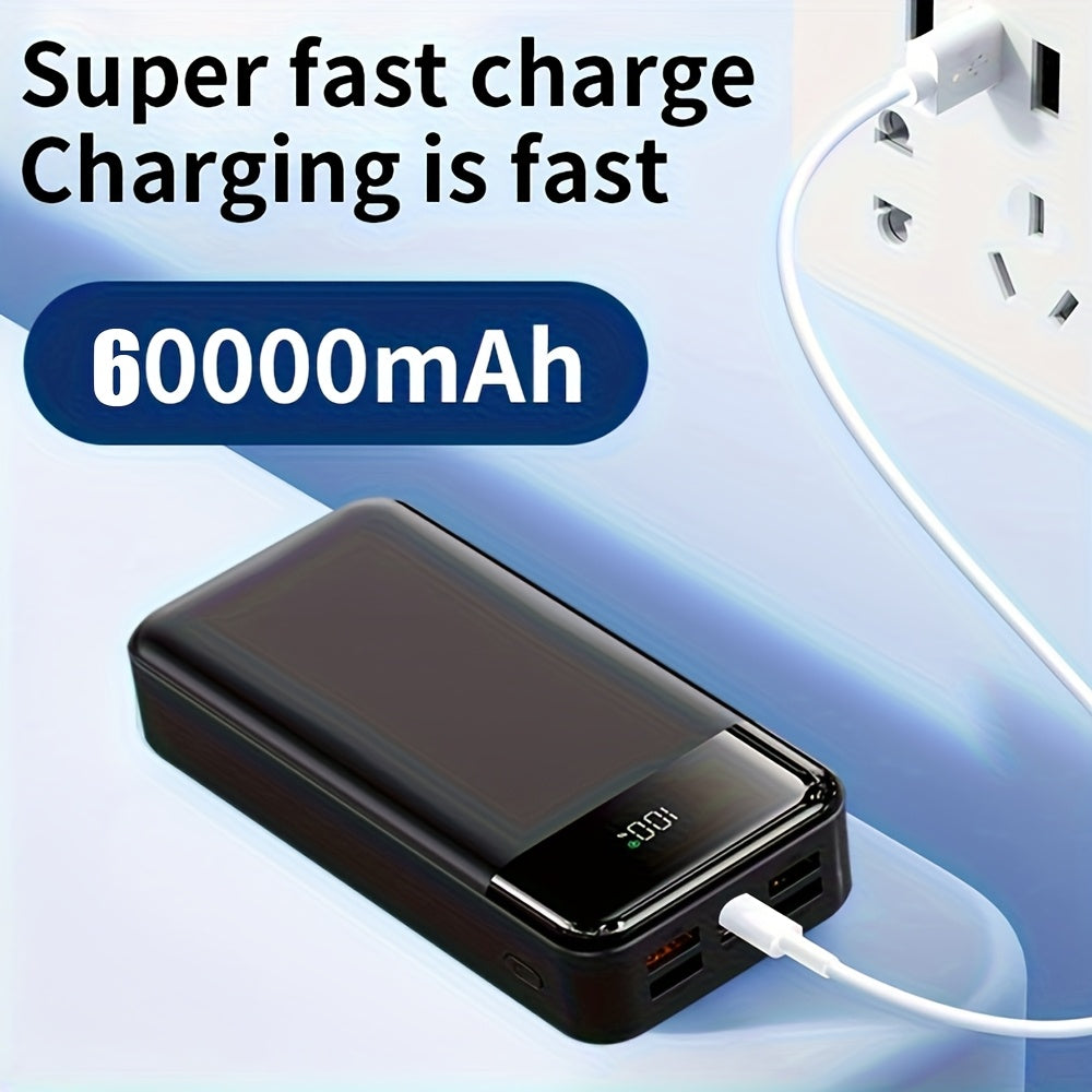 60000mAh Large-capacity Portable Power Bank, 22.5W Fast Charging Equipped with Light/LED Power Display, Suitable for Charging Android Electronics/mobile Phones And Other Equipment, Outdoor Travel/Camping Removable Emergency Power Supply Device
