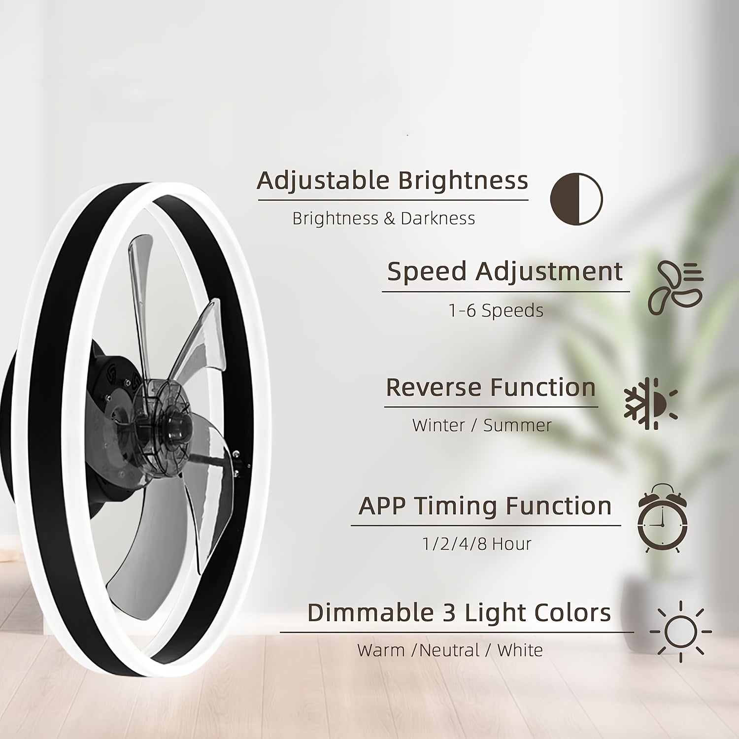 Low Profile Ceiling Fan with Light and Remote, Fandelier Flush Mount Ceiling Fan, 20 Inch Installation, Smart Bladeless LED Fan Light, 3000K-6500K, Black Modern Ceiling Fan for Bedroom