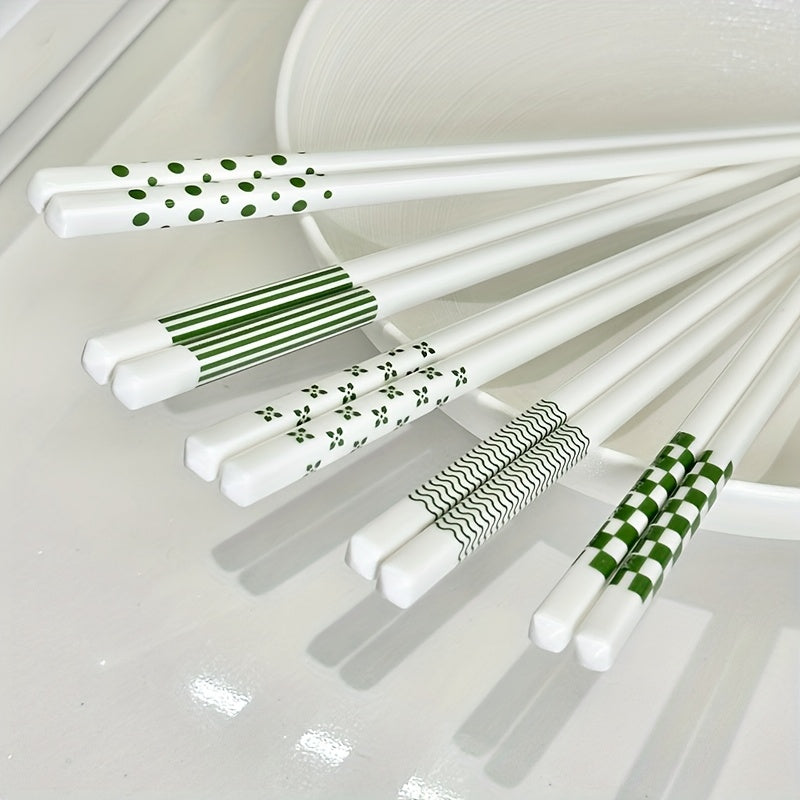 5/10 Pairs – Ceramic Chopsticks, Green Pattern Chopsticks, High Aesthetic, Non-Slip, High Temperature Resistant, Clean & Hygienic, Easy to Clean – Perfect for Home & Restaurant, Tableware Accessories