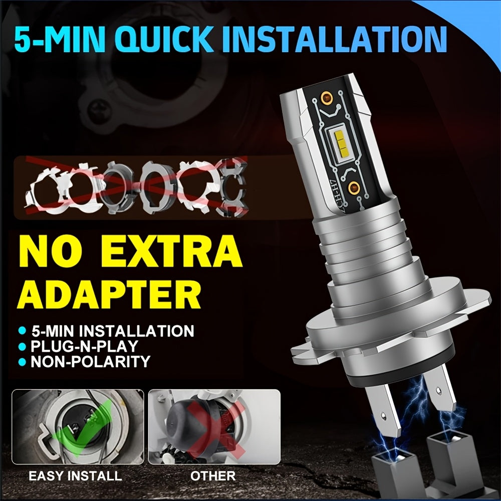BULLVISION H7 LED Headlight Bulbs 2-Pack, 5570 CSP Chip, 6000K Super Bright Fog Light Bulbs, Plug-and-Play, 100W Car LED Light, 20000 Lumens, Designed for Cars, Trucks and Motorcycles, Super Bright H7 Bulbs