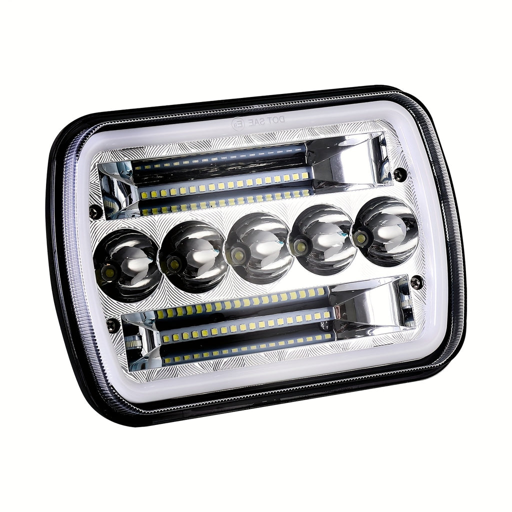 7-Inch Five-Eye Angel Eye Square Light (Pair) Four-Light Mode, 60W Headlight, Suitable for Most Vehicles with 7x6 Inch or 5x7 Inch Sealed Beam Headlights