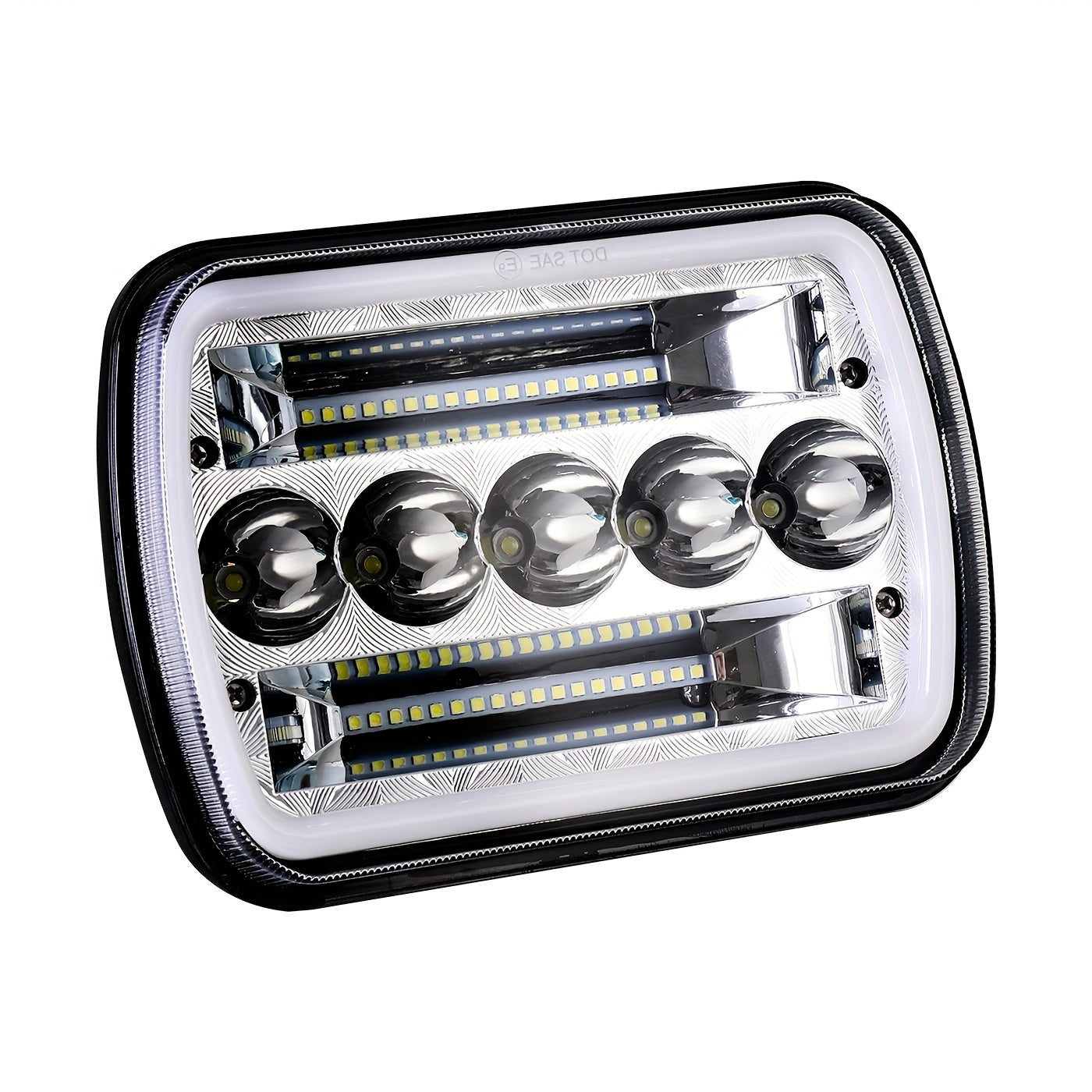 7-Inch Five-Eye Angel Eye Square Light (Pair) Four-Light Mode, 60W Headlight, Suitable for Most Vehicles with 7x6 Inch or 5x7 Inch Sealed Beam Headlights