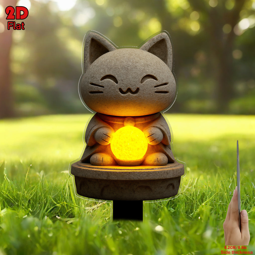 2D Flat Design, Cute Kitten-Shaped Lawn Light & Flower Pot – Durable Plastic Ground Insert Outdoor/Indoor Planter, Adorable Cat-Shaped Garden Decoration, Perfect for Courtyard, Cemetery, Lawn & Party Decor – Unique Outdoor Art Gift
