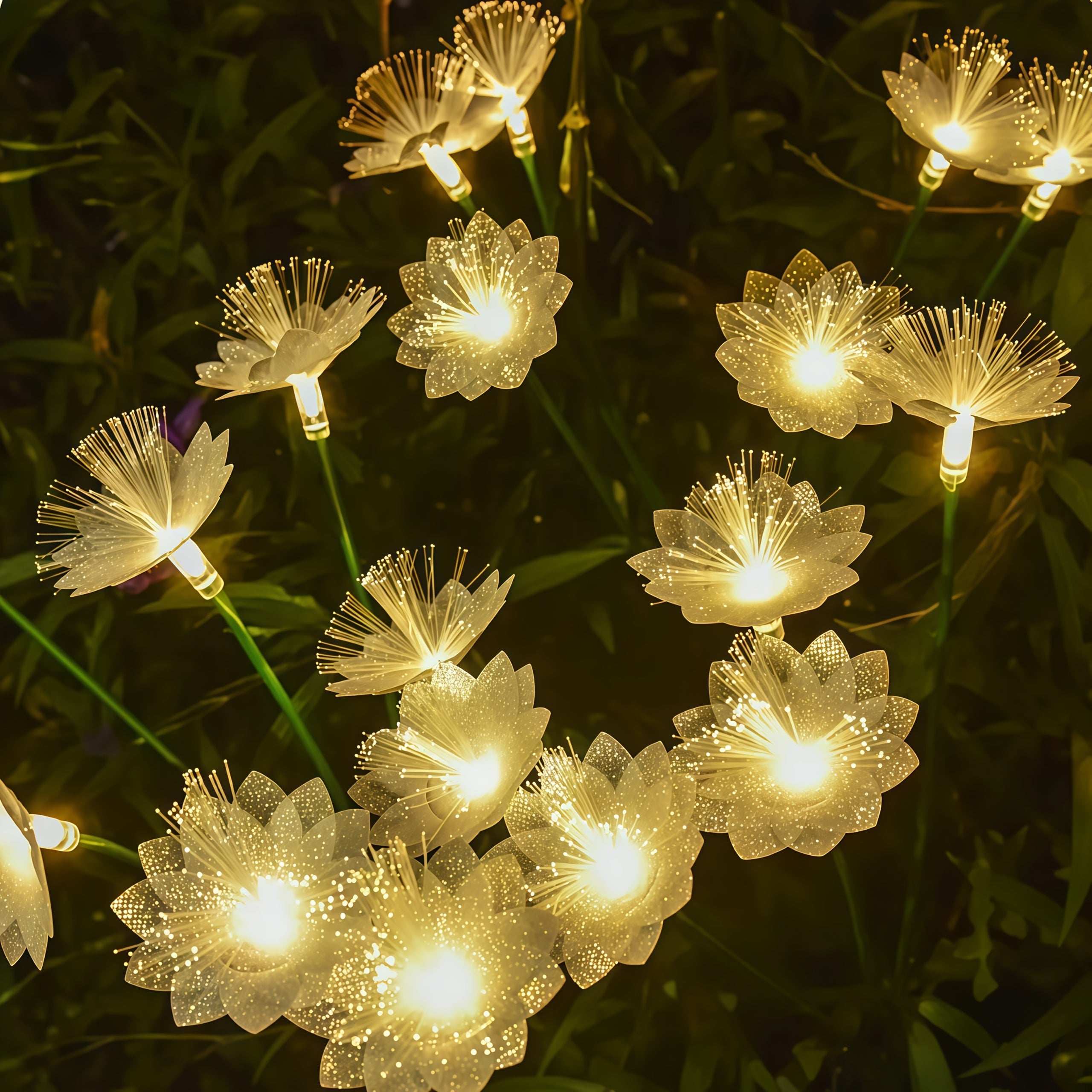 6-Head Fiber Optic Flower Solar Ground Insert Light Warm Light, Courtyard Lawn Landscape Decorative Light, Perfect for Outdoor Gardening Lighting, B&B Garden Festival Atmosphere Decoration