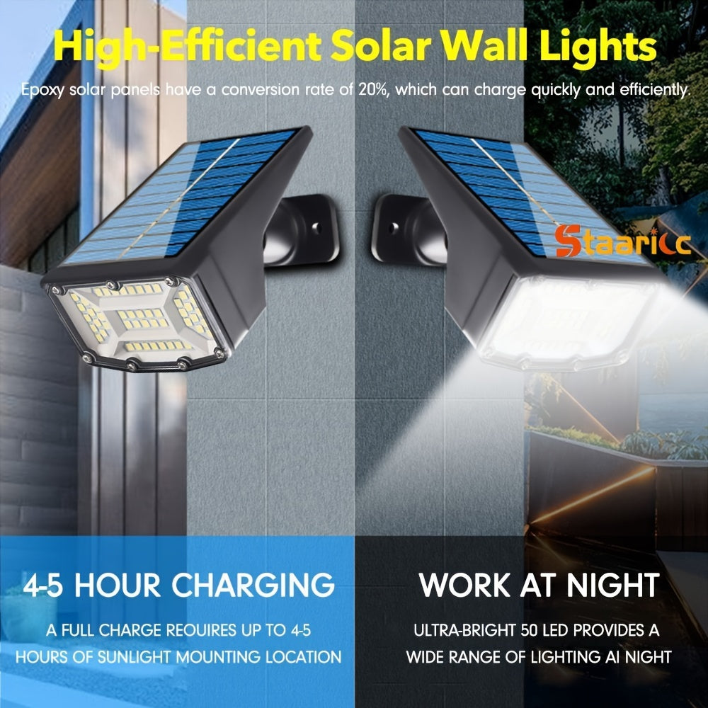 Staaricc 4/2 pack solar wall light/floor lamp, solar spotlight 50 SMD LEDs, sensor light, solar lawn spot light, suitable for garden, courtyard, balcony, lawn, roadside, party – smart sensor, light sensor