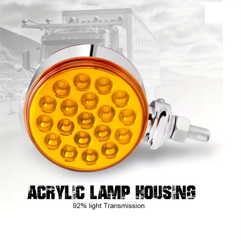 1 or 2-Pack 12V 24V LED Dual Round Light, Truck & Trailer Marker Light, Yellow & Red, Battery-Free