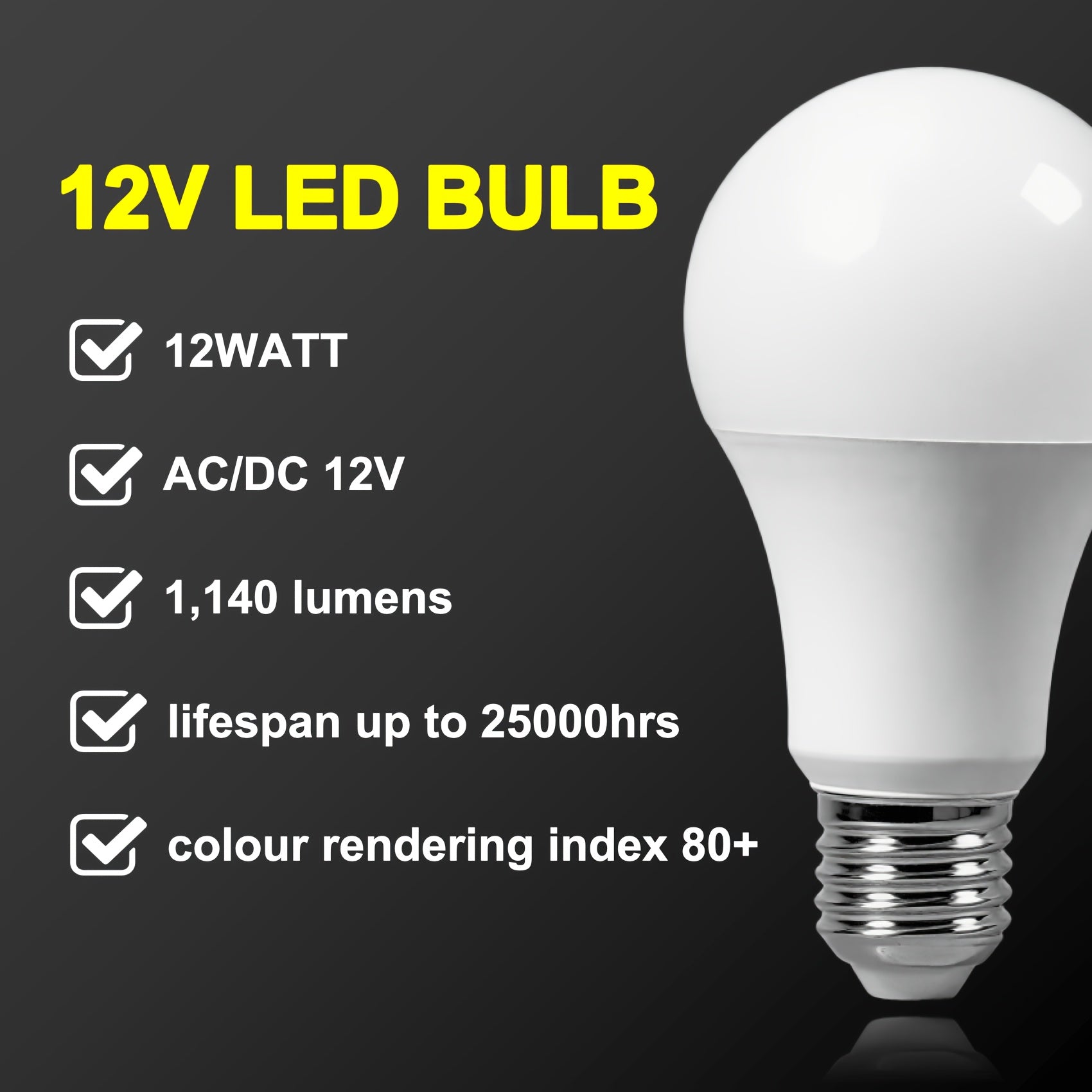 2-pack 12V low voltage LED tube, AC/DC dual-use, suitable for battery packs, generators, E27 screw base, shatterproof tube, high brightness (6500K/bright white, 4000K/daylight white, 3000K/warm white)